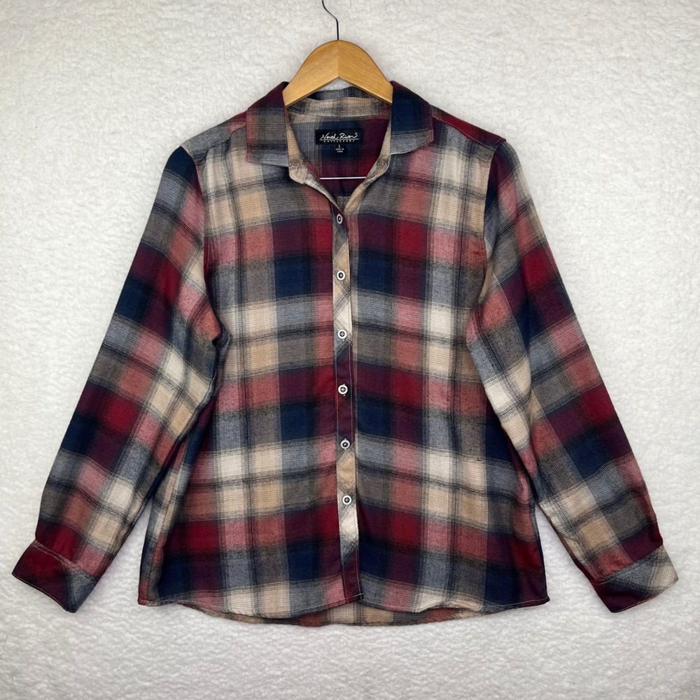 North River Outfitters Womens Large Plaid Flannel Button Down Shirt Red Blue